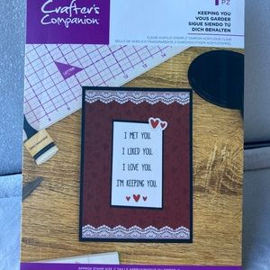 Crafters Companion clear acrylic stamp “Keeping you”.